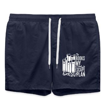 Lesen Bücher Bücherwurm Leseratte Spruch My Escape - Badeshorts - French Navy - Vorne - AI Model Male 185 light (185cm)