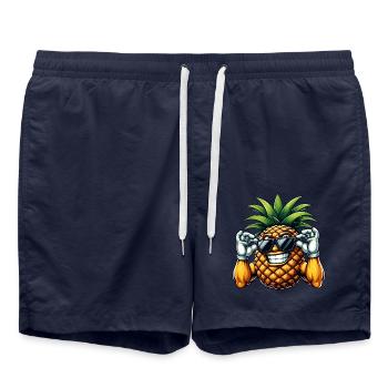 Starke Ananas mit Sonnenbrille Cartoon - Badeshorts - French Navy - Vorne - AI Model Male 185 light (185cm)