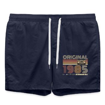 Original 1985 Vintage Vintage Anniversaire Rétro - Short de bain - bleu marine - Devant - AI Model Male 185 light (185cm)