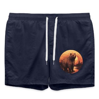 Retro sunset bear in Canadian forest - Swim Trunks - french navy - Front - AI Model Male 185 light (185cm)