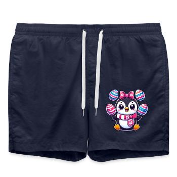 Le pingouin de Pâques jongle avec des œufs de Pâques colorés - Short de bain - bleu marine - Devant - AI Model Male 185 light (185cm)
