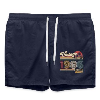 Vintage, 1986, Rétro, Vintage, Cadeau d’anniversaire - Short de bain - bleu marine - Devant - AI Model Male 185 light (185cm)