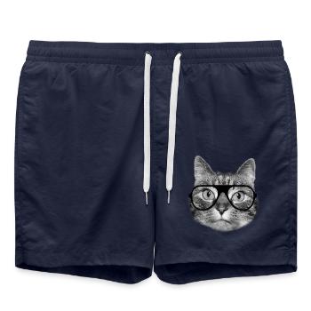 Cool hipster cat wearing black eyeglasses - Swim Trunks - french navy - Front - AI Model Male 185 light (185cm)