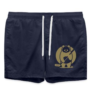 Panda Eishockey Spieler Silhouette - Badeshorts - French Navy - Vorne - AI Model Male 185 light (185cm)
