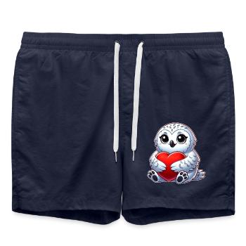 Herzige Schneeeule verliebt Valentinstag - Badeshorts - French Navy - Vorne - AI Model Male 185 light (185cm)