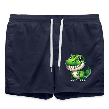 Cute Dino T-Rex Cartoon Teeth Show Smile - Swim Trunks - french navy - Front - AI Model Male 185 light (185cm)