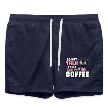 Morning grouch cat with coffee - Swim Trunks - french navy - Front - AI Model Male 185 light (185cm)