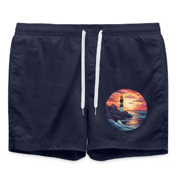 North Sea lighthouse at sunset - - Swim Trunks - french navy - Front - AI Model Male 185 light (185cm)