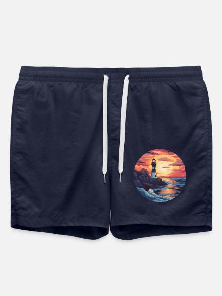 Nordsee Leuchtturm bei Sonnenuntergang - - Badeshorts - French Navy
