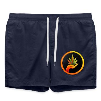Marijuana leaf - LOGO button 1 - Swim Trunks - french navy - Front - AI Model Male 185 light (185cm)