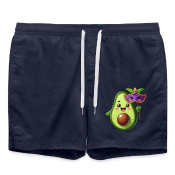 Mardi Gras Avocado Sweet Vegetarian Cartoon - Swim Trunks - french navy - Front - AI Model Male 185 light (185cm)