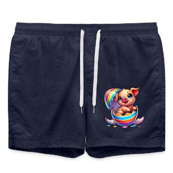 Mignon dessin animé cochon éclosion dans l’œuf de Pâques - Short de bain - bleu marine - Devant - AI Model Male 185 light (185cm)