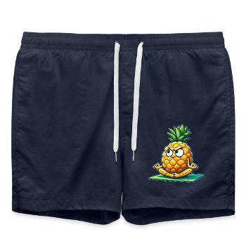 Pineapple Fruity Tropical Fruit Summer Yoga Meditation - Swim Trunks - french navy - Front - AI Model Male 185 light (185cm)