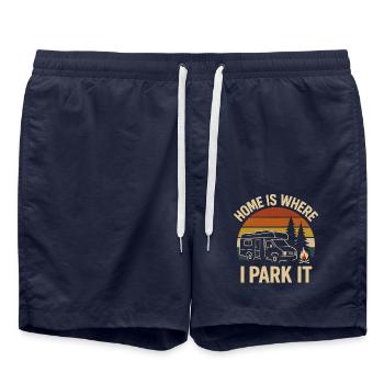 Freiheit beginnt im Rückspiegel - Badeshorts - French Navy - Vorne - AI Model Male 185 light (185cm)