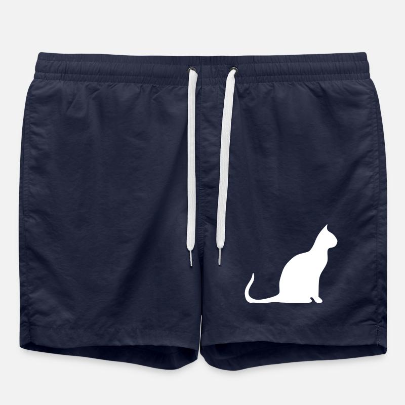 Katze Silhouette Minimal Design Cat Lover - Badeshorts - French Navy