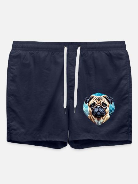 Pug Face Geometry Art - Swim Trunks - french navy