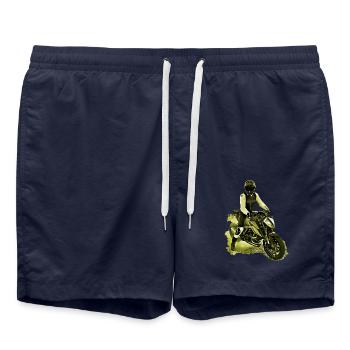 Motocycliste Nakedbike jaune - Short de bain - bleu marine - Devant - AI Model Male 185 light (185cm)