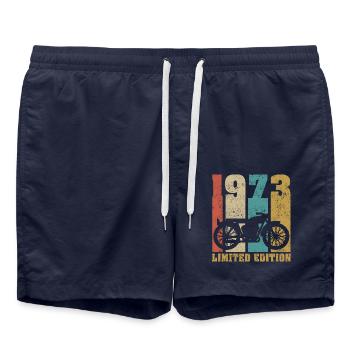 Vintage Motorrad 1973 Retro Geburtstagsgeschenk - Badeshorts - French Navy - Vorne - AI Model Male 185 light (185cm)