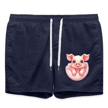 Cute Kawaii Pig in Egg - Eggshell Design - Swim Trunks - french navy - Front - AI Model Male 185 light (185cm)