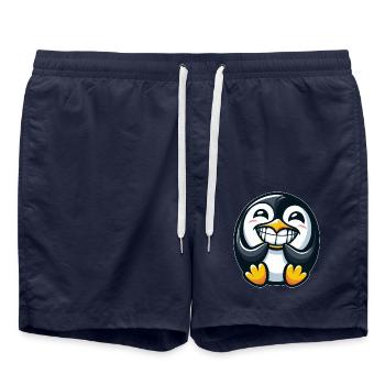 Cute Penguin Teeth Show Cartoon Illustration - Swim Trunks - french navy - Front - AI Model Male 185 light (185cm)