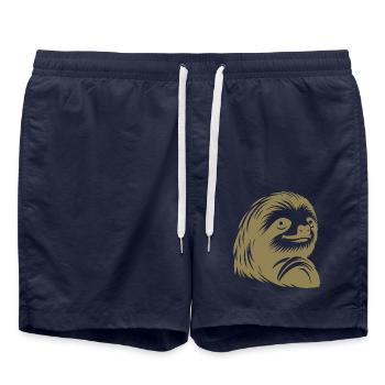 Reverent Sloth Face Portrait Silhouette - Swim Trunks - french navy - Front - AI Model Male 185 light (185cm)