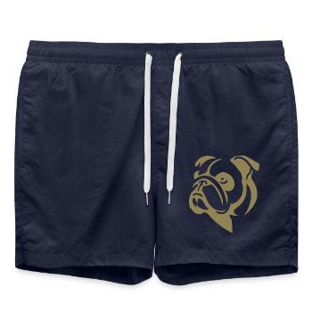 Minimalist Bulldog Dog Portrait Silhouette - Swim Trunks - french navy - Front - AI Model Male 185 light (185cm)