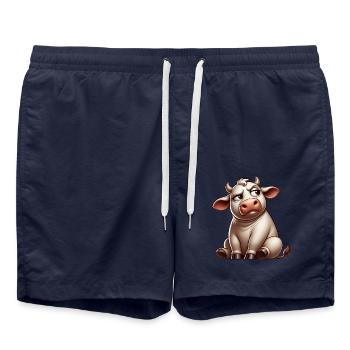 Cartoon cow skeptical bull funny comic - Swim Trunks - french navy - Front - AI Model Male 185 light (185cm)