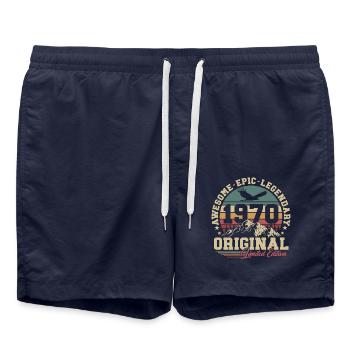 Original des années 1970 Vintage Cadeau d’anniversaire Rétro - Short de bain - bleu marine - Devant - AI Model Male 185 light (185cm)
