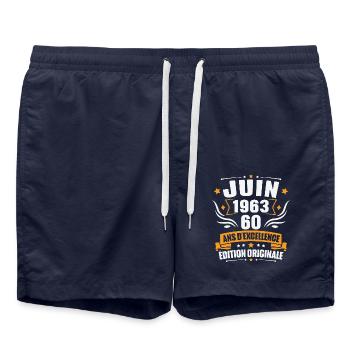 Vintage Cadeau Juin 1963, 60 Ans Anniversaire - Short de bain - bleu marine - Devant - AI Model Male 185 light (185cm)