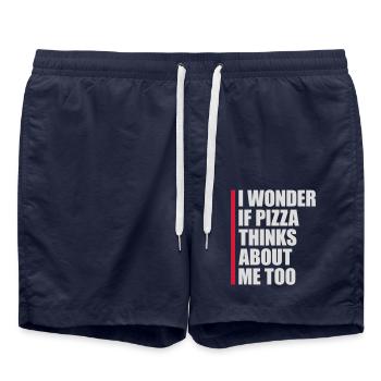 pizza thinks about me - Swim Trunks - french navy - Front - AI Model Male 185 light (185cm)