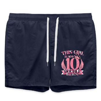 10 Jahre alt 10. Geburtstag Mädchen Kinder Süße Krone - Badeshorts - French Navy - Vorne - AI Model Male 185 light (185cm)