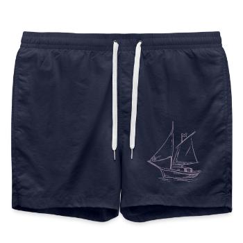 Sailing adventures in silhouette: Elegant - Swim Trunks - french navy - Front - AI Model Male 185 light (185cm)