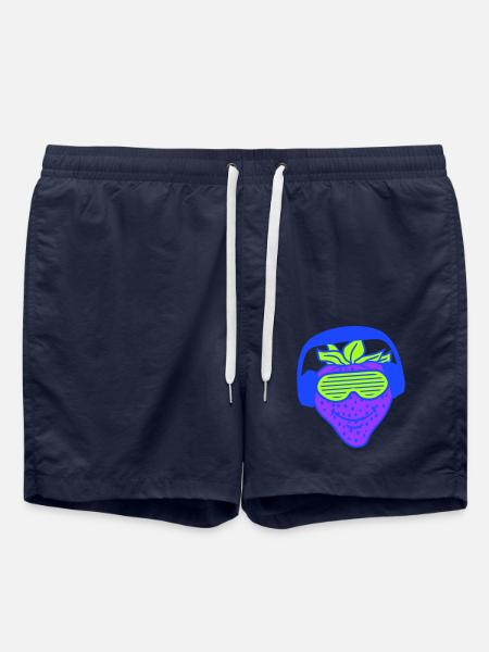 Jordbær DJ Frugt Ansigt Grins Party Club Musik - Badeshorts - navy