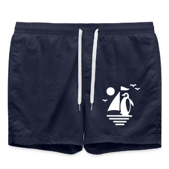 Pinguin Segelboot Silhouette Minimalistisch - Badeshorts - French Navy - Vorne - AI Model Male 185 light (185cm)