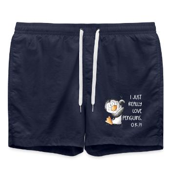 Pingouin Drolliger J’aime vraiment les pingouins - Short de bain - bleu marine - Devant - AI Model Male 185 light (185cm)