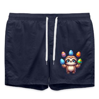 Pâques, paresseux, jongleur d’œufs de Pâques, œufs colorés - Short de bain - bleu marine - Devant - AI Model Male 185 light (185cm)