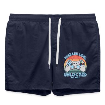 Husband Level Unlocked Est. 2023 Funny Married Men - Swim Trunks - french navy - Front - AI Model Male 185 light (185cm)