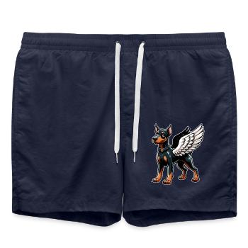 Doberman with Angel Wings - A Heavenly - Swim Trunks - french navy - Front - AI Model Male 185 light (185cm)