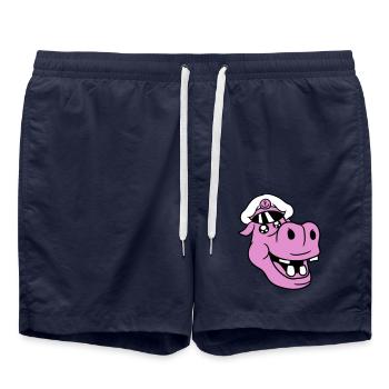 Hippopotamus Captain Face Funny Cute Cartoon Comic - Swim Trunks - french navy - Front - AI Model Male 185 light (185cm)