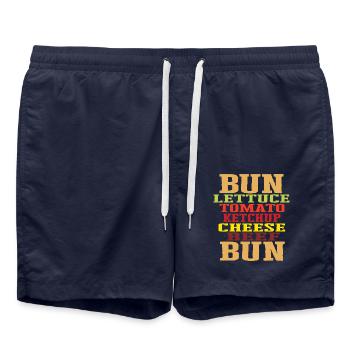 Burger Ingrédients Typographie Construction du cheeseburger - Short de bain - bleu marine - Devant - AI Model Male 185 light (185cm)