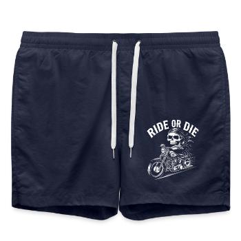 Ride or Die - Stunning Skeleton Biker Quote - Swim Trunks - french navy - Front - AI Model Male 185 light (185cm)
