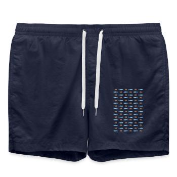 Minimalistisches Sardinen- und Wellenmuster für den Sommer - Badeshorts - French Navy - Vorne - AI Model Male 185 light (185cm)