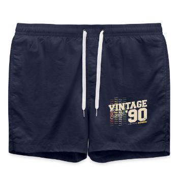 Vintage 1990's Vintage Born Retro Birthday - Swim Trunks - french navy - Front - AI Model Male 185 light (185cm)