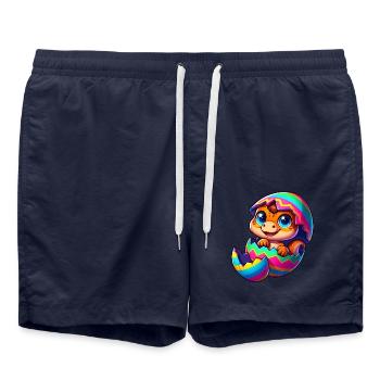 Mignon dino éclosion d’un dessin animé d’œuf de Pâques coloré - Short de bain - bleu marine - Devant - AI Model Male 185 light (185cm)