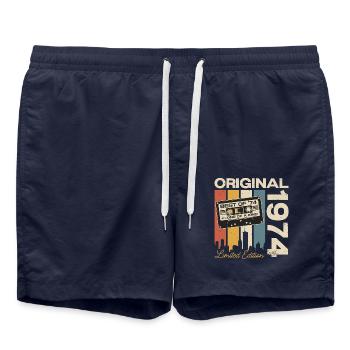 1974 Vintage Born Vintage Rétro Anniversaire - Short de bain - bleu marine - Devant - AI Model Male 185 light (185cm)