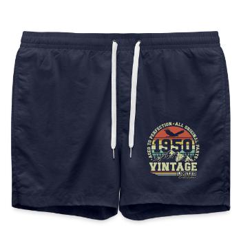 années 1950 Vintage Vintage Rétro Anniversaire - Short de bain - bleu marine - Devant - AI Model Male 185 light (185cm)