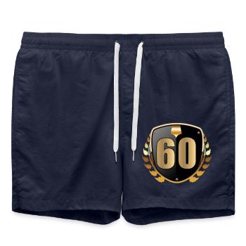 60th Birthday Anniversary - Swim Trunks - french navy - Front - AI Model Male 185 light (185cm)