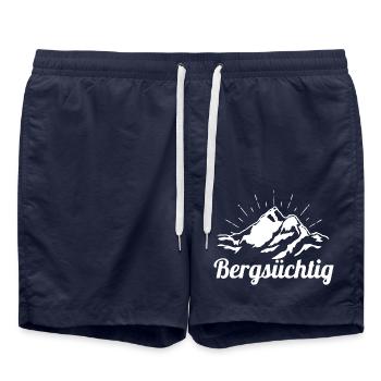 Bergsüchtig - Wandern - Berge - Badeshorts - French Navy - Vorne - AI Model Male 185 light (185cm)