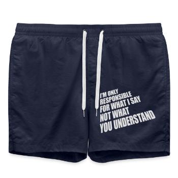 what I say quote - Swim Trunks - french navy - Front - AI Model Male 185 light (185cm)
