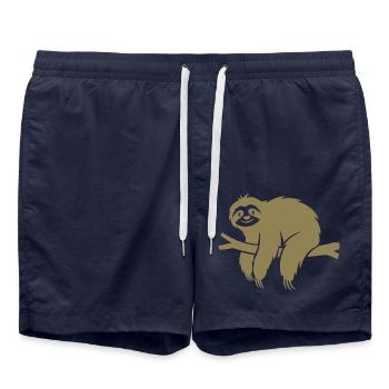 Minimalistisches Faultier entspannt auf einem Ast - Badeshorts - French Navy - Vorne - AI Model Male 185 light (185cm)
